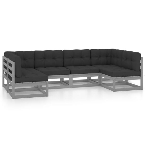 vidaXL 6-tlg. Garten-Lounge-Set mit Kissen Grau Massivholz Kiefer