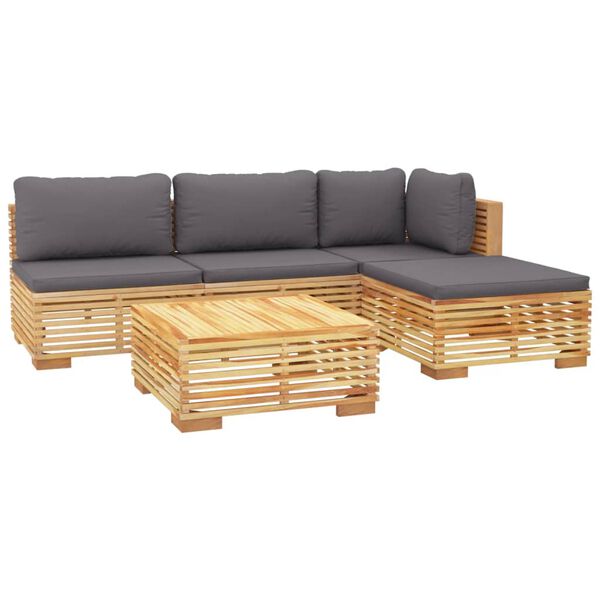 vidaXL 5-tlg. Garten-Lounge-Set mit Kissen Massivholz Teak