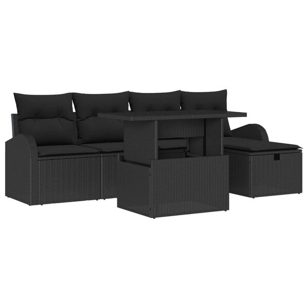 vidaXL Garten-Sofa-Set mit Kissen 6 pcs Schwarz Poly Rattan