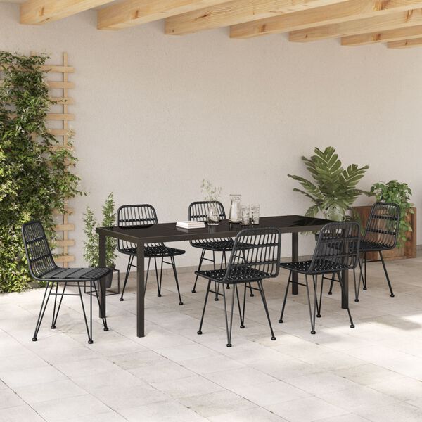 vidaXL Garten Essgruppe 7 pcs Schwarz Pulverbeschichteter Stahl