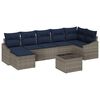 vidaXL Garten-Sofa-Set mit Kissen Grau und Marineblau Poly-Rattan