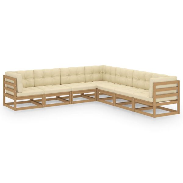 vidaXL 7-tlg Garten-Lounge-Set mit Kissen Honigbraun Massivholz Kiefer