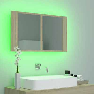 vidaXL LED-Bad-Spiegelschrank Sonoma-Eiche 80x12x45 cm Acryl