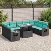 vidaXL 10-tlg. Garten-Sofagarnitur mit Kissen Schwarz Poly Rattan