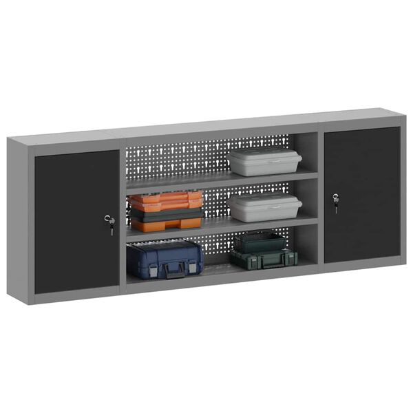 vidaXL Werkzeugschrank mit Regal Schwarz und Grau 50 x 20 x 55 cm