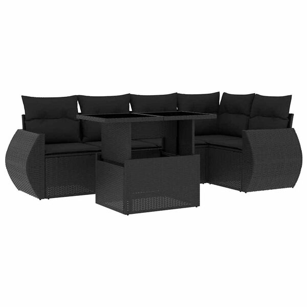 vidaXL 6-tlg. Garten-Sofagarnitur mit Kissen Schwarz Poly Rattan