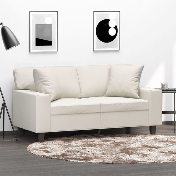 vidaXL 2-Sitzer-Sofa mit Kissen Creme 120 cm Kunstleder
