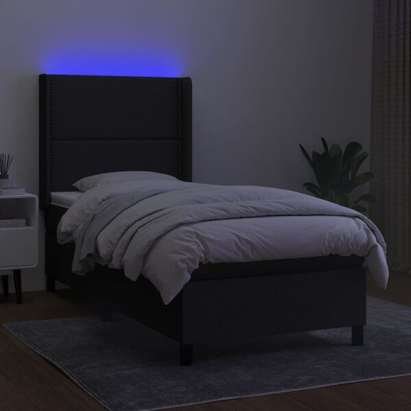 vidaXL Boxspringbett mit Matratze & LED Schwarz 90x200 cm Stoff