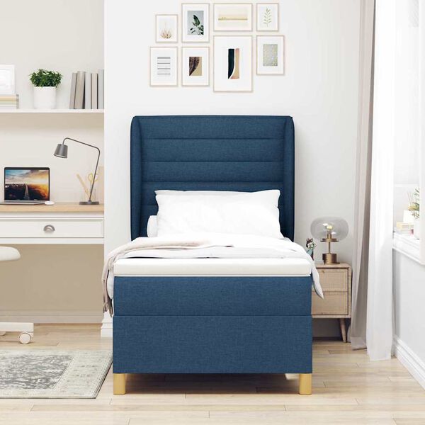 vidaXL Boxspringbett mit Matratze Dunkelgrau 90x190 cm Blau Stoff