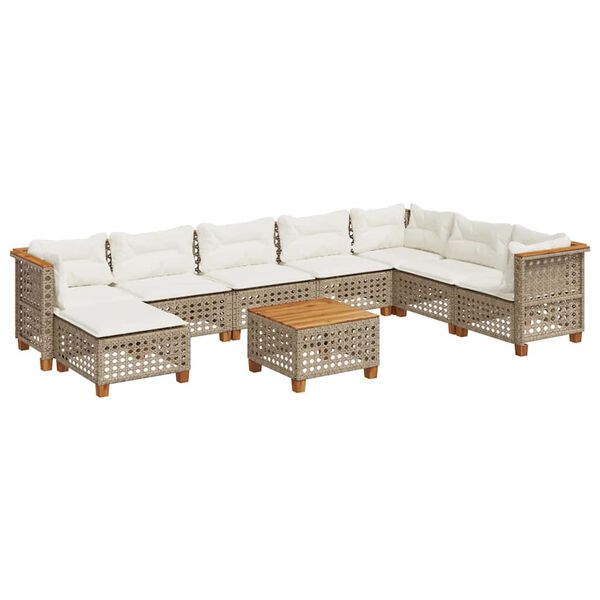 vidaXL 9-tlg. Garten-Sofagarnitur mit Kissen Beige Poly Rattan