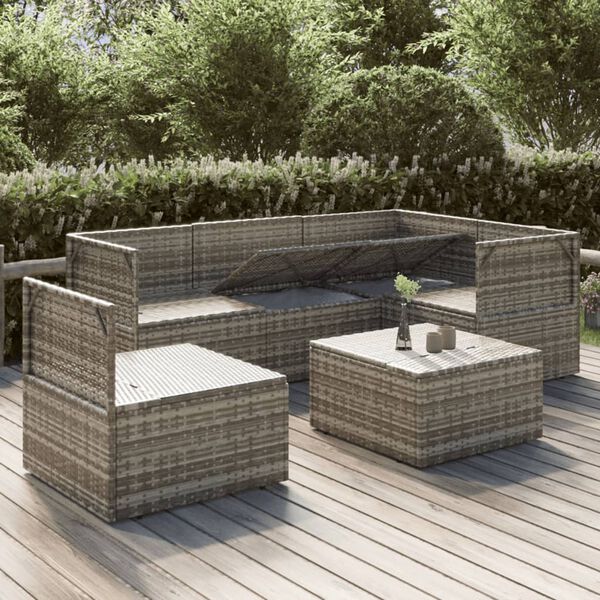 vidaXL 6-tlg. Garten-Lounge-Set mit Kissen Grau Poly Rattan