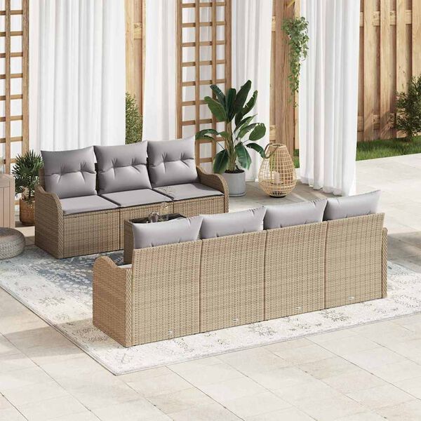 vidaXL Gartensofa-set mit Kissen mit Speicher 8 pcs Beige und Grau