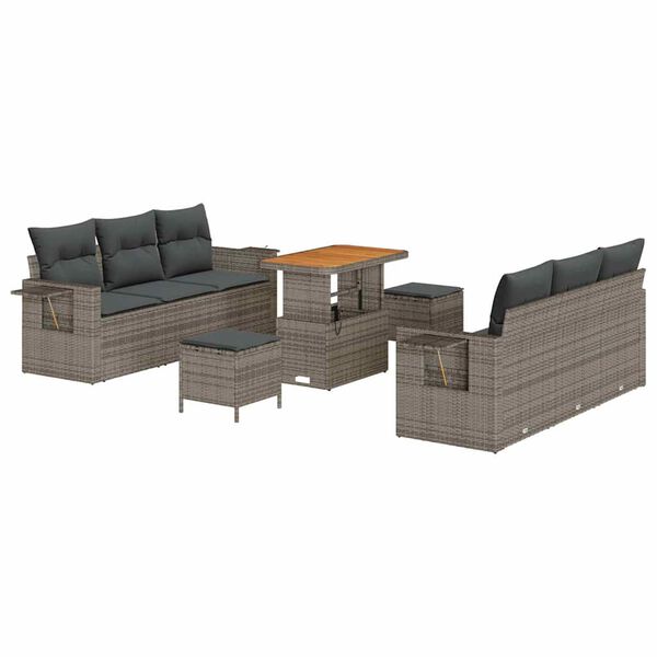 vidaXL Gartensofa-set mit Kissen 9 pcs Grau Poly-Rattan