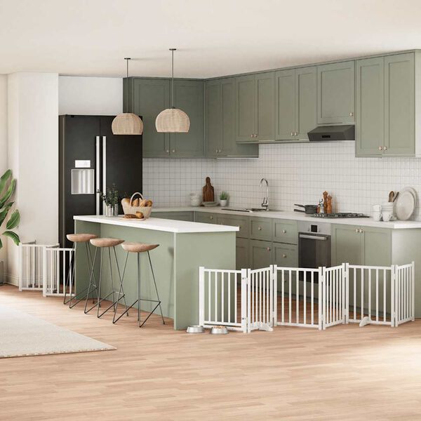 vidaXL 15-tlg. Hundetor mit T&uuml;r Faltbar Wei&szlig; 750 cm Pappelholz