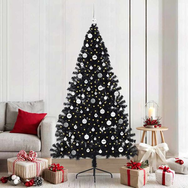 vidaXL K&uuml;nstlicher vorbeleuchteter Weihnachtsbaum Schwarz 210 cm PVC