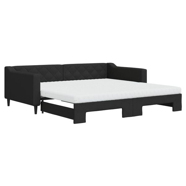 vidaXL Tagesbett Ausziehbar mit Matratzen Schwarz 100x200 cm Stoff