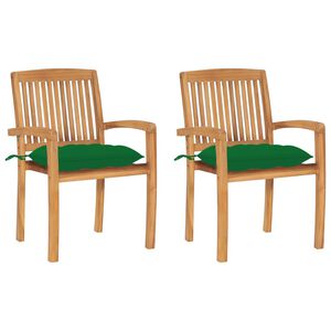 vidaXL Gartenst&uuml;hle 2 Stk. mit Gr&uuml;nen Kissen Massivholz Teak