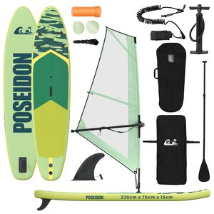 vidaXL Aufblasbares SUP-Board mit Segel POSEIDON 330 x 76 x 15 cm Gr&uuml;n