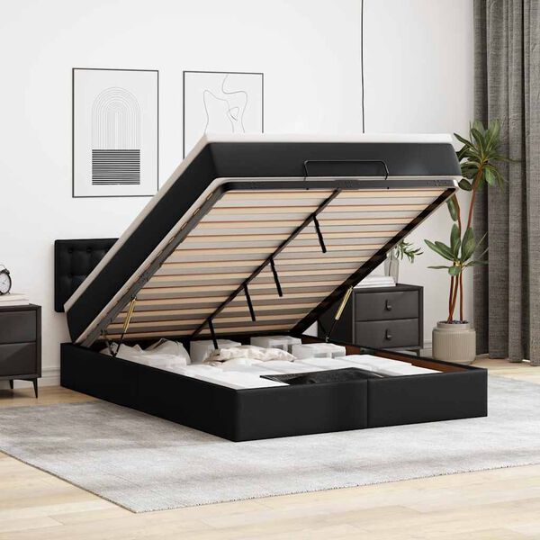 vidaXL Ottoman-Bett mit Matratzen & LEDs Schwarz 140x190 cm Kunstleder