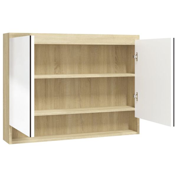 vidaXL Spiegelschrank f&uuml;rs Bad 80x15x60 cm MDF Wei&szlig; und Eiche-Optik