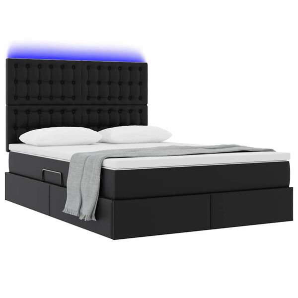 vidaXL Bett mit Stauraum und LED Schwarz 140 x 200 cm Kunstleder