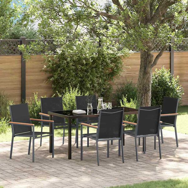 vidaXL Garten Essgruppe 7 pcs Schwarz Pulverbeschichteter Stahl