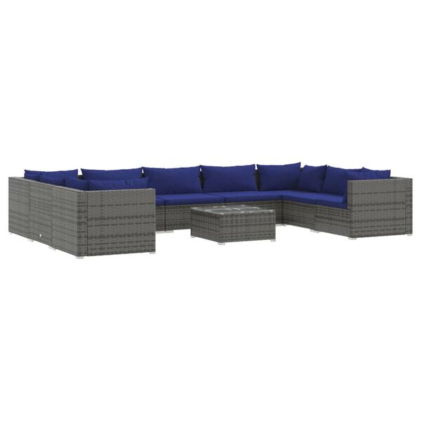 vidaXL 10-tlg. Garten-Lounge-Set mit Kissen Poly Rattan Grau