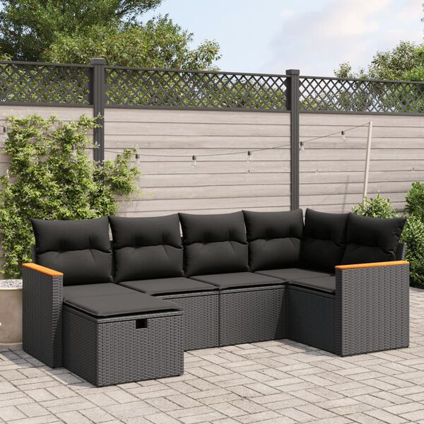 vidaXL 6-tlg. Garten-Sofagarnitur mit Kissen Beige Poly Rattan