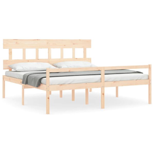 vidaXL Seniorenbett mit Kopfteil Super Kingsize Massivholz