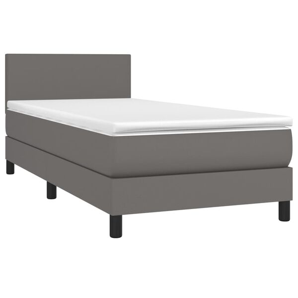 vidaXL Boxspringbett mit Matratze Grau 90x190 cm Kunstleder