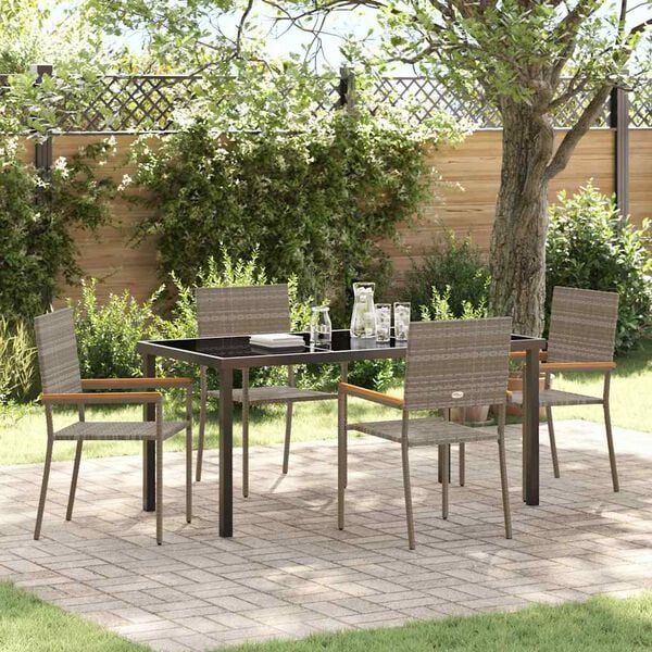 vidaXL Garten Essgruppe mit Kissen 5 pcs Grau Poly-Rattan