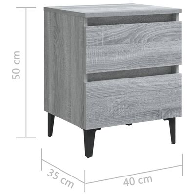 vidaXL Nachttisch mit Metallbeinen Grau Sonoma 40x35x50 cm