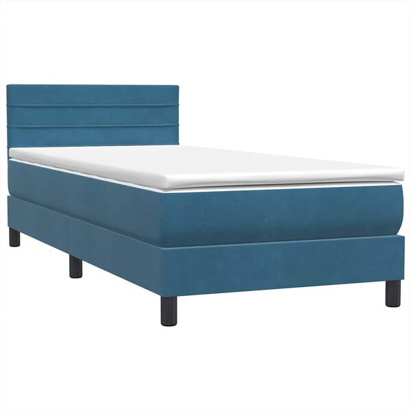vidaXL Boxspringbett mit Matratze Dunkelblau 100x220 cm Samt