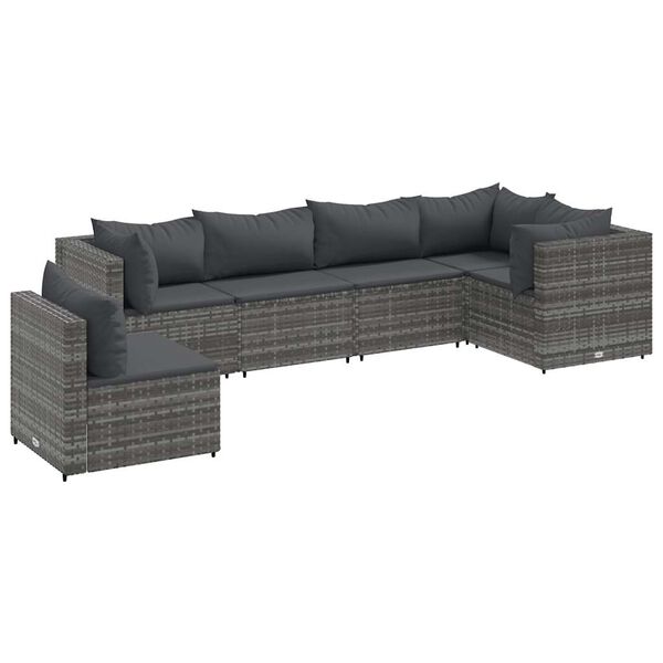 vidaXL 6-tlg. Garten-Lounge-Set mit Kissen Grau Poly Rattan