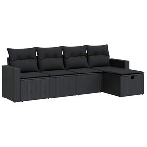 vidaXL 5-tlg. Garten-Sofagarnitur mit Kissen Schwarz Poly Rattan