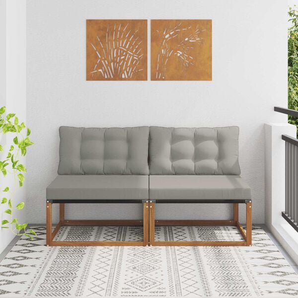 vidaXL 2 St&uuml;ck Outdoor Mittelsofa Massivholz Akazie Natur