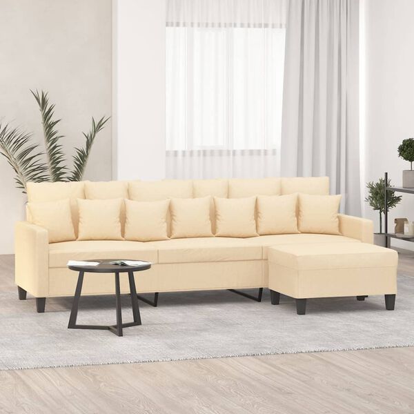 vidaXL 3-Sitzer-Sofa mit Hocker Creme 210 cm Stoff