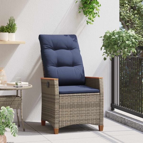 vidaXL Verstellbarer Gartenstuhl Grau und Marineblau Poly-Rattan