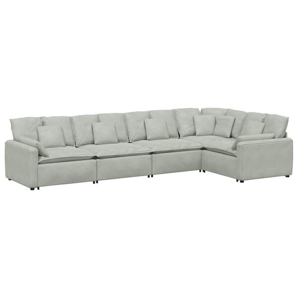 vidaXL Modulares Sofa mit Kissen Samt Hellgrau