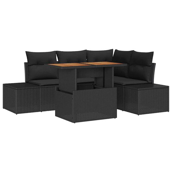 vidaXL Garten-Sofa-Set mit Speicher 5 pcs Schwarz Poly Rattan