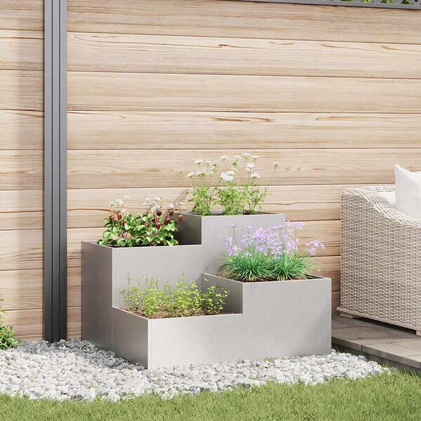 vidaXL Gartenblumentopf Silber 80 x 80 x 60 cm Edelstahl