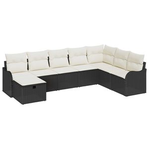 vidaXL Sofa Set mit Kissen 8 pcs Schwarz und Creme Poly-Rattan