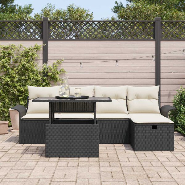 vidaXL Gartensofa-set mit Kissen 6 pcs Schwarz Poly-Rattan
