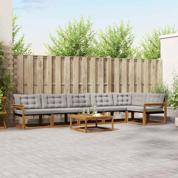 vidaXL Outdoor-Sofagarnitur mit Kissen 7 pcs Nat&uuml;rlich und Hellgrau