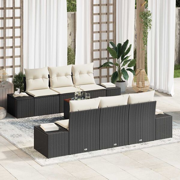 vidaXL Gartensofa-set mit Kissen 7 pcs Schwarz Poly-Rattan