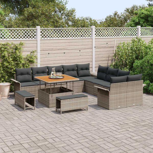 vidaXL Garten-Sofa-Set mit Kissen mit Speicher mit Kissen 13 pcs Grau