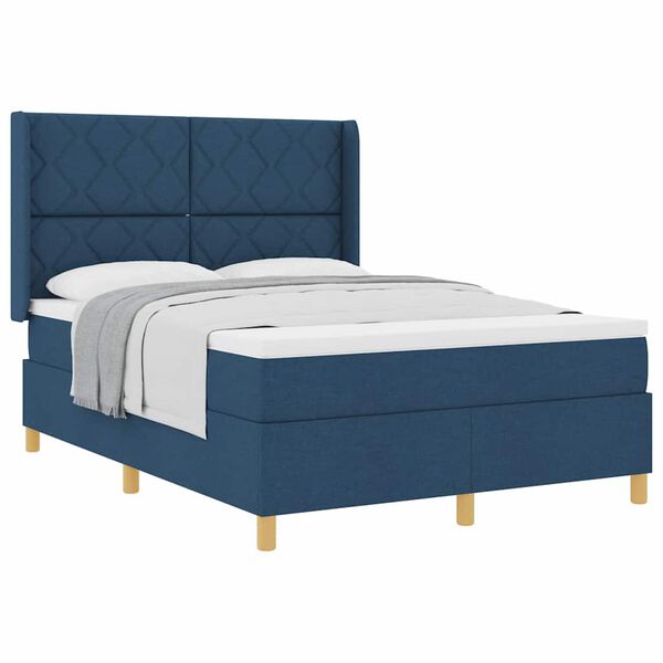 vidaXL Boxspringbett mit Matratze mit Kopfteil Blau 140 x 200 cm Stoff