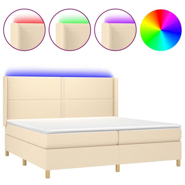 vidaXL Boxspringbett mit Matratze & LED Creme 200x200 cm Stoff