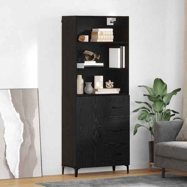 vidaXL Highboard Schwarz Eichen-Optik 69,5 x 34 x 180 cm Holzwerkstoff