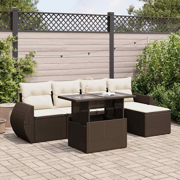 vidaXL 6-tlg. Garten-Sofagarnitur mit Kissen Braun Poly Rattan